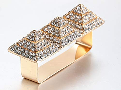 Wellotus Punk Alloy Pyramid Ring Rhinestone Hip Hop Rapper Ring Jewelry For Costume Party, Three Finger Size (Gold) #TOP3
