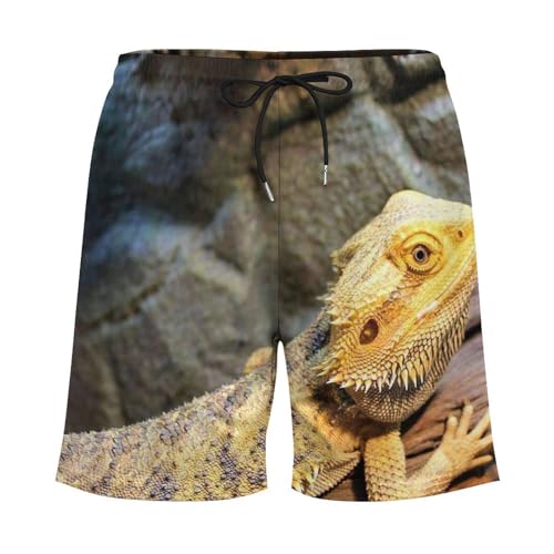 Bearded Dragon Lizards Men's Swim Trunk Quick-Dry Shorts with Mesh Lining And Pockets3