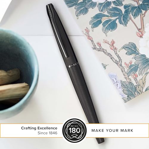 Image of Cross ATX Brushed Black PVD Fountain Pen with Etched Diamond Pattern and Stainless Steel Fine Nib plated with Polished Black PVD