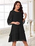 Seta T Women's Chiffon Dresses 3/4 Bell Sleeve Crewneck Tiered Layered Flowy Dress Party Wedding Outfits Medium Black - Image 3