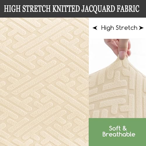 Image of FUANGUI Bar Stool Covers with Backs, 2 Pack Stretch Bar Stool Chair Covers, Knitted Jacquard Bar Stool Covers,Washable Bar Chair Covers Swivel Barstool Slipcovers (Knitted Beige 01)