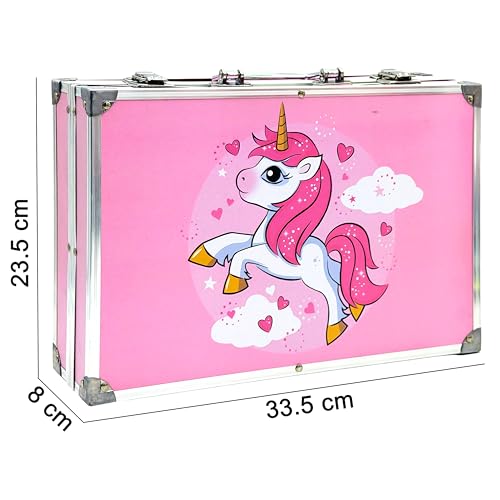 Image of VGRASSP 145 Pcs Unicorn Theme Drawing and Painting Kit Toy for Kids, Boys, Girls - Portable School Stationery Set with Colors, Watercolors, Color Pencils, Sketch Pens