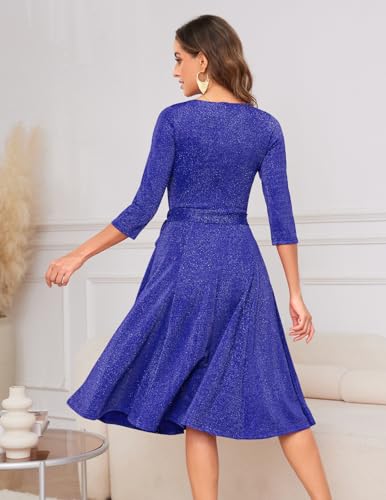Image of DRESSTELLS Cocktail Dresses for Women, Vintage Wedding Guest 3 /4 Sleeves Formal Church Tea Dress