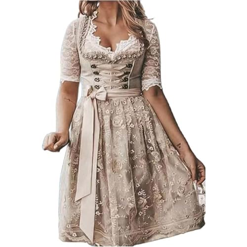 JIAALU Dirndl Damen midi Lang Trachtenkleid Trachtenmode Modernes Oktoberfestdirndl Trachtenrock Kleid Dirndl Germandress Elegant Retro Kleider Trachten Mädchen Cosplay Röcke