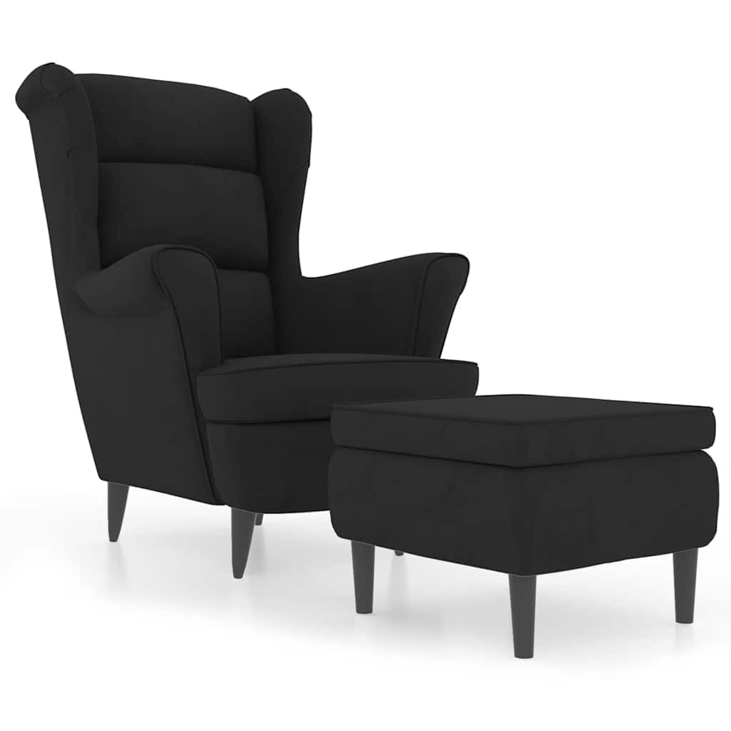 vidaXL Ohrensessel mit Hocker Armlehnen Fernsehsessel Polstersessel Loungesessel Wohnzimmersessel TV Sessel Ruhesessel Relaxsessel Schwarz Samt