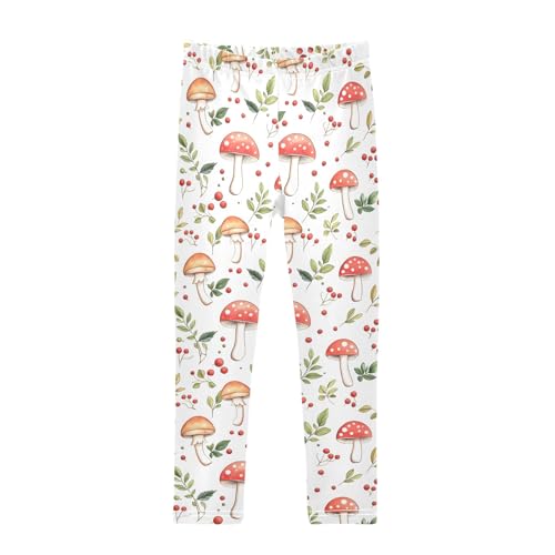senya Girls Printed Leggings Yoga Pants Mushroom Red Berries Pattern for Kids in 4t to 10 Years, 4T