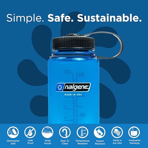 Image of Nalgene Sustain Tritan BPA-Free Water Bottle Made with Material Derived from 50% Plastic Waste (using ISCC certified mass balance), 16 OZ, Wide Mouth, Slate Blue (Pack of 6)