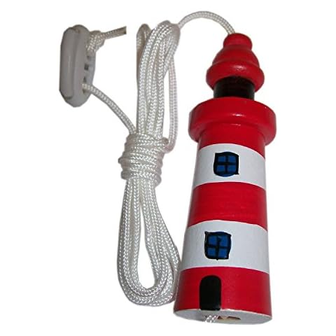 Ubcwin Newageliving Seaside Nautical Theme Wooden Lighthouse Cord Pull Light Pull - Red/White (Red) Cover