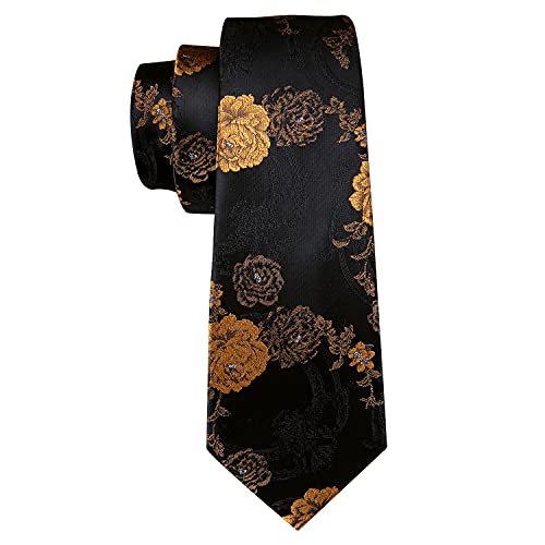 Image of Barry.Wang Flower Ties for Men Handkerchief Cufflinks Set Wedding Necktie Set Party