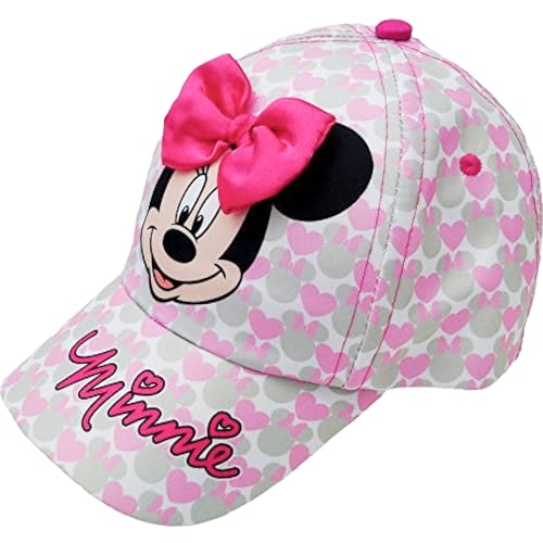Disney Girls Baseball Cap-3d Bow Curved Brim Strap Back Hat (4-7), Size 2-4t, Minnie Mouse Hearts