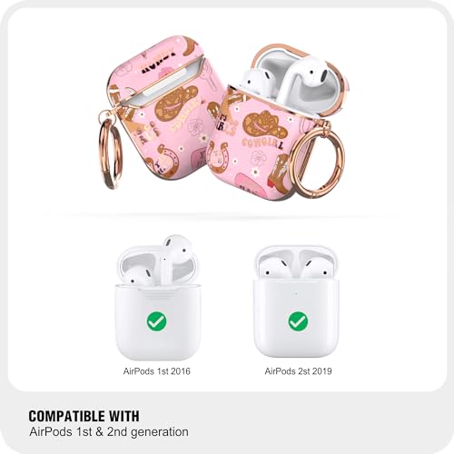 Image of wenew for AirPod Case AirPods 1st & 2nd Generation Hard Case Cover with Keychain for Women Men (Golden Cowgirl)