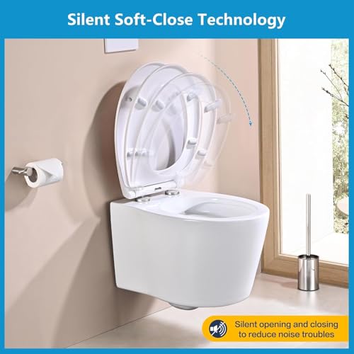 YEAUPE PRO Toilettendeckel mit Absenkautomatik Oval, Klodeckel Weiß, Duroplast | WC Sitz Abnehmbar mit Quick-Release-Funktion | Klobrille, toilettensitz inkl. Installationsschablone, 44,6 × 37,2 cm