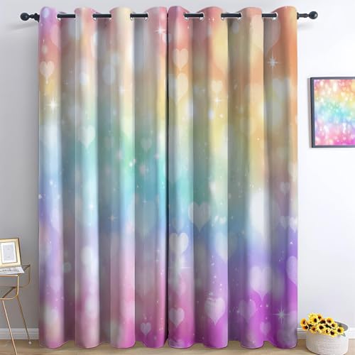 Cortinas Opacas Fantasía Tie-Dye Corazón Vistoso 75An x 166Al cm (2 Paneles), Cortinas Térmicas E Insonorizadas De Poliéster con Ojales, Ideales para Dormitorio Sala De Estar Comedor Y Cocina