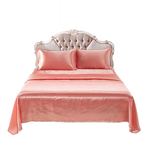 Fashion·LIFE Ropa de Cama con Funda Nórdica de Seda 3 Piezas Juegos de Fundas para Edredón de Lujo, Juego de Ropa de Cama de Satén de Cremallera Microfibra Juego de Sábanas Conjunto, Rosado