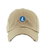 Litecoin Vintage Baseball Cap Embroidered Cotton Adjustable Distressed Dad Hat Khaki