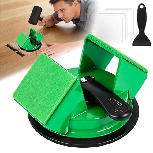 Floor Gap Fixer Tool 45° Striking Surface, Flooring Tools with Iron &amp; Enhanced Suction Cup, 8pcs Sticky Pads &amp; Silicone Scraper for Laminate Vinyl Wood Plank Hardwood Floor Gap Repair (Green)