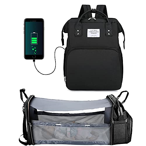 Mochila para Pañales Plegable, Impermeable Pañales Cuna de Bebé, con Cambiador Cojín, Multifunción Gran Capacidad,Ganchos de Cochecito, para Exteriores, Viajes, Compras, Camping