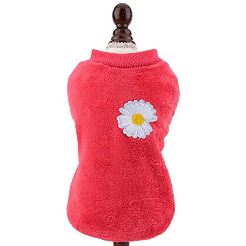 SMALLLEE_LUCKY_STORE Pull en polaire pour petits chiens, chats, filles, garçons - Chaud et doux - Pour l'hiver - Motif floral - Rouge - Taille M Cover