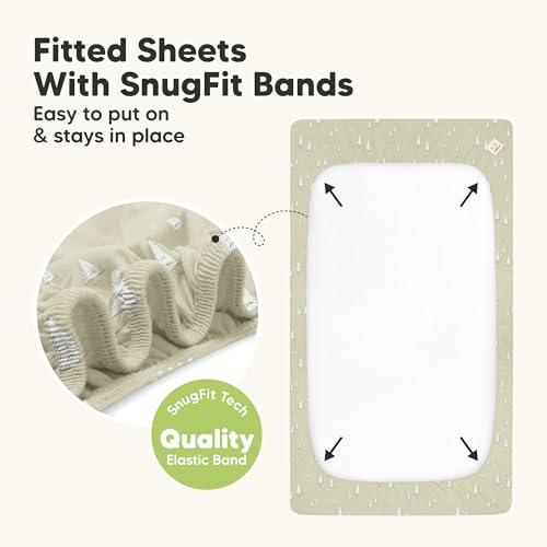 Image of 2-Pack Waterproof Baby Crib Sheets for Boys, Girls, 52x28 (Pine Grove) | Viscose Derived from Bamboo Toddler Bed Sheet Neutral, Fitted Crib Mattress Protector Cover for Baby Bedding, Soft & Gentle