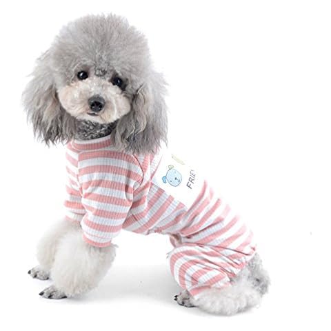 SELMAI Pet Shirt Dog Clothes for Yorkie Soft Cotton Breathable Pajamas Colorful Stripe Large Cat Apparel Sleepwear Outfit Easy on Doggy Costume Jumpsuit for Puppy Walking Training Outdoor Pink XL Cover