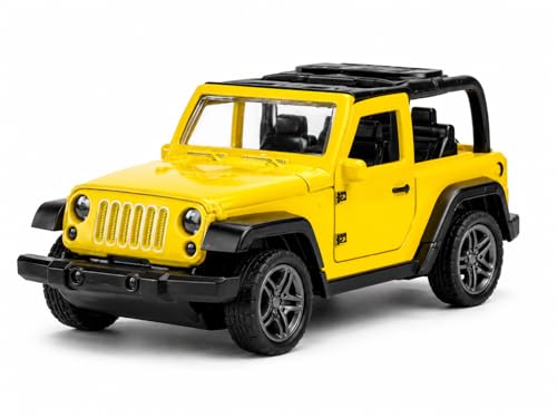 Image of Braintastic Model Diecast Car Toy Vehicle Pull Back Friction with Openable Doors Light & Music Toys for Kids Age 3+ Years (Thar Jeep Small Yellow)