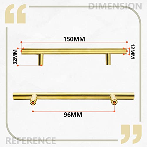 Bwintech 24 Pcs 150MM (96MM Hole Center) Gold Cabinet Pull Handles Kitchen T Bar Handles, Stainless Steel - Image 2