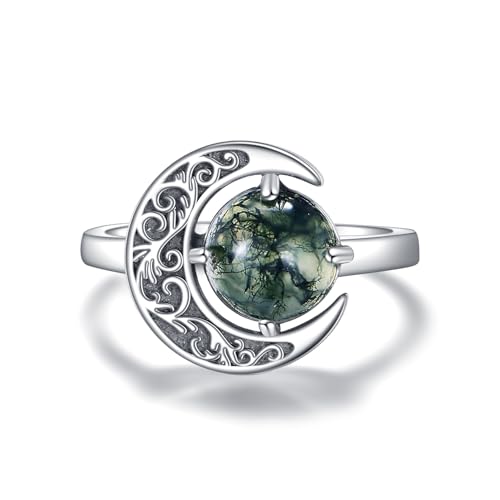 Bague en argent 925 et agate mousse ONEFINITY : l'éclat de la lune