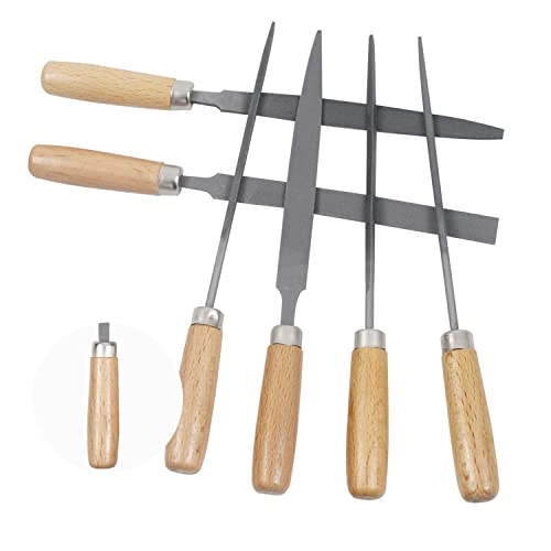 Xinshang 6Pcs 6 Inch Heavy Duty File Set, Lightweight Filing Tool Kit, High Carbon Hardened Steel Files With Anti-Slip Wood Handles, Medium Coarse, Suitable For Wood/Metal/Model/Shaping #TOP11