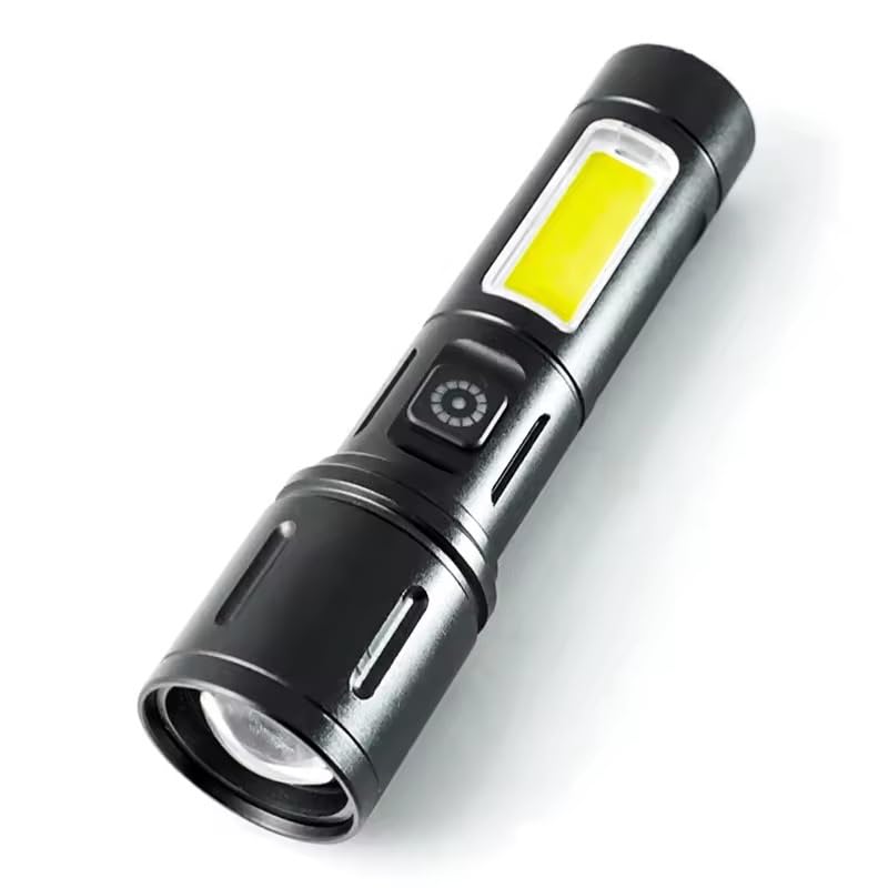 Dotcom Metal Led Torch Light Long Range 2 Km with Type C Charging Port & 6 in 1 Torch (Black, 13.5 cm, Rechargeable)