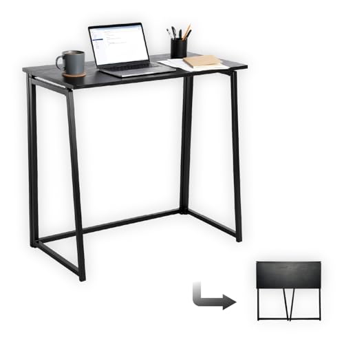 Meuble Cosy Bureau Informatique Pliant pour Petits Espaces Postes de Travail Table d'Ordinateur Pliante, Assemblage Facile, Cadre en Métal, Noir, 80x40x74cm
