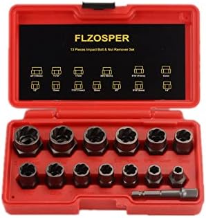FLZOSPER 13+1 Pieces Impact Bolt & Nut Remover Set, Stripped Lug Nut Remover, Nuts & Screws Bolt Extractor Socket Set for Removing Damaged, Frozen, Rusted, Rounded-Off Bolts with Toolbox