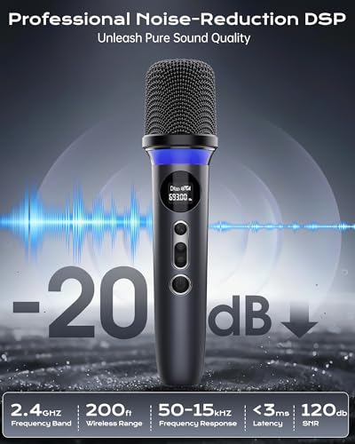 Microphone Wireless,Dual Handheld Microphone System with One-Touch Mute, Dynamic RGB Lighting,40H Duration & 200 FT Range,Rechargeable Karaoke Microphones for Singing,Weddings,Parties church,Speech - Image 5