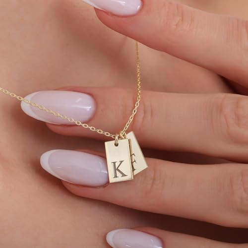 Initial Tag Necklace Gold Plated 925 Sterling Silver, Personalized Multiple Bar Letter Necklace, Custom Letter Pendant Family Initials 1-3 Charm Jewelry Gift for Mother Mom Friend Birthday2
