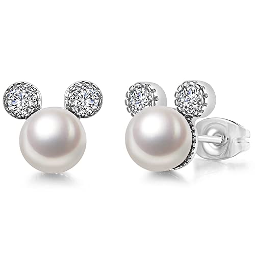 Silver Rose Gold Plated Faux Pearl Cute Mouse Cat Style Wedding Cocktail Party Stud Earrings