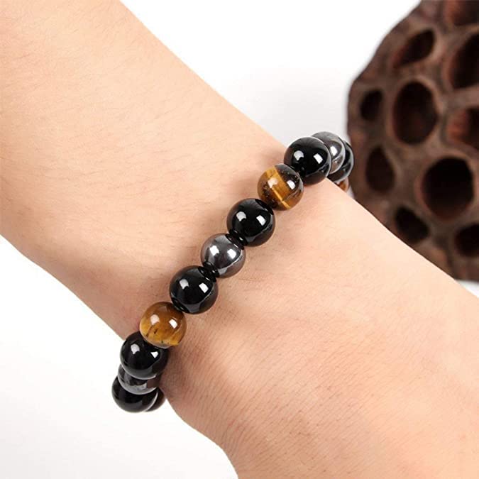 Vista 6 de Triple Protection Bracelet - For Protection - Bring Luck And Prosperity - Hematite - Black Obsidian - Tiger Eye - Stone Bracelets