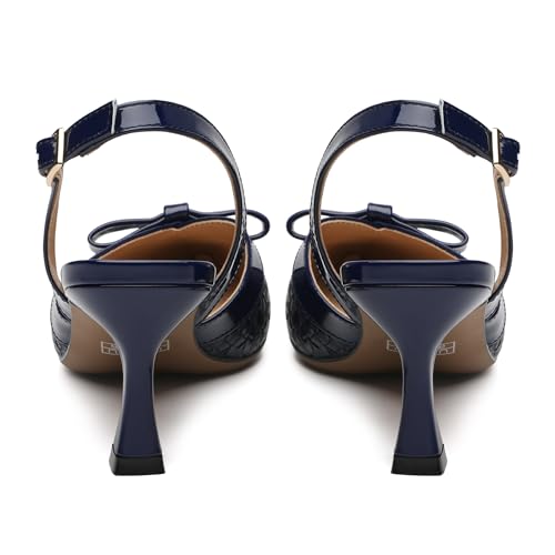 Women's Pointed Toe Buckle Slingback Shoes, Kitten Low Heel Woven Pumps for Women, Shallow Shoes for Party,Date,Office4