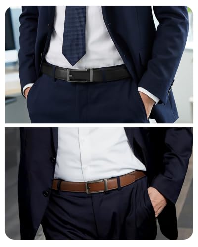 Image of CHAOREN Click Belts for Men 2 Pack - 1 3 /8 inch Leather Ratchet Belt