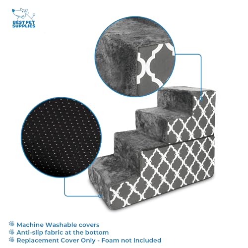 Image of Best Pet Supplies Dog Stairs & Steps - Foam Steps for Small Dogs & Cats, Non-Slip Indoor Balanced Pet Step Support, Dog Ramp, No Assembly, Gray Lattice Print, Foldable 4-Step (22-inch Height)