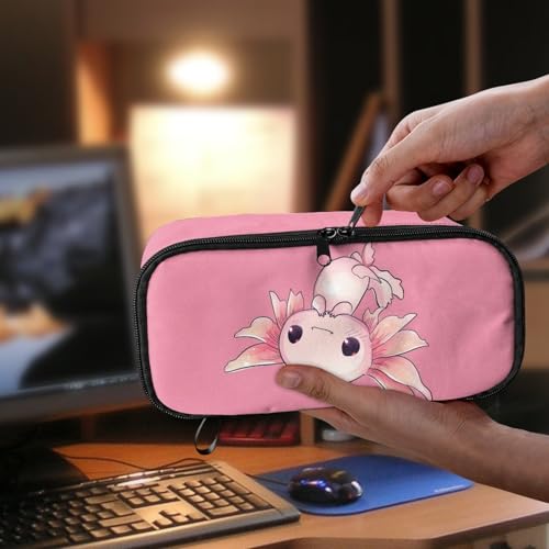 Image of Cute Axolotl Girls Pencil Case Large Capacity,Pink Pencil Pouch for 3-14 Years Kids Pencil Container for Preschool Children Pencil Bag for Boys Adults Men Coin Purse for Office Supplies