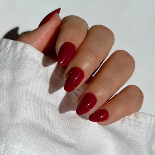 KQueenest Set di 24 unghie corte in acrilico da incollare, rotonde, tinta unita, finte unghie finte da incollare, unghie finte in gel lucido per donne, adatte all'uso quotidiano