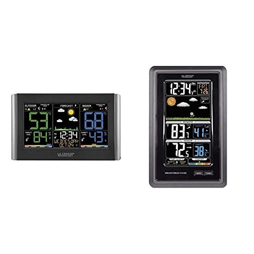 La Crosse Technology C85845-1 Color Wireless Forecast Station & S88907 Vertical Wireless Color Forecast Station with Temperature Alerts