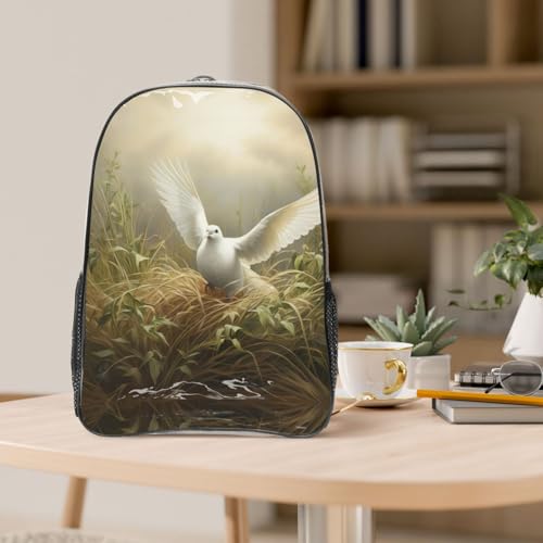 Sac à dos transparent imprimé herbe et colombe avec poches noir