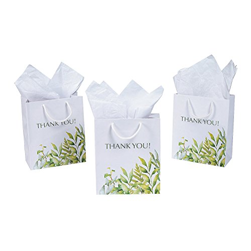Fun Express - Spring Greenery Medium Gift Bags (dz) for Wedding - Party Supplies - Bags - Paper Gift W & Handles - Wedding - 12 Pieces