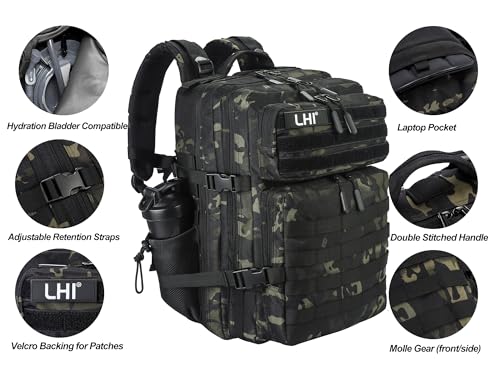 LHI Military Tactical Backpack for Men and Women 45L Army 3 Days Assault Pack Bag Large Rucksack with Molle System Olive Green by LHI - Used condition - Image 5