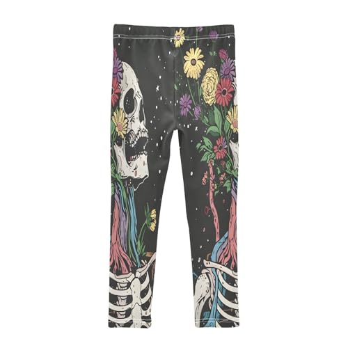Toddler Girls Leggings Printed Yoga Pants Leggings Skeleton Holding Flowers for Kids2
