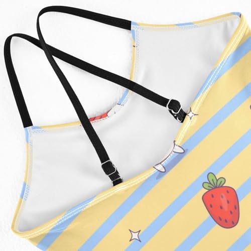 Girls One Piece Swimsuits Bunny with Strawberries Pattern Sport Halter Swimwear Beach Bathing Suit, 4T4