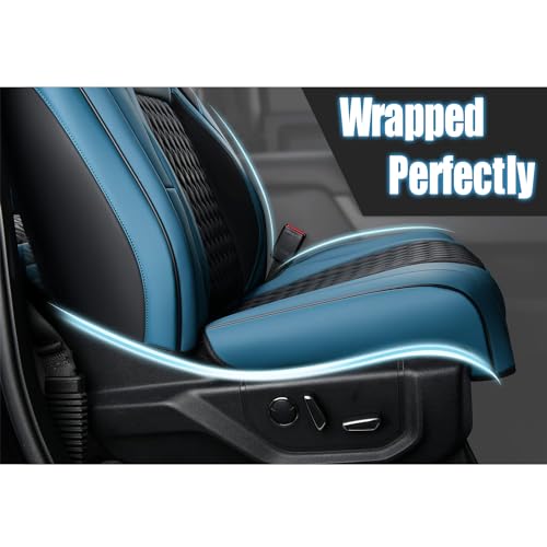 Image of Coverado Blue Front Seat Covers for F150, Full Coverage Waterproof Leather Protectors, Fit Ford F150 2015-2026 & F250 F350 F450 2017-2026
