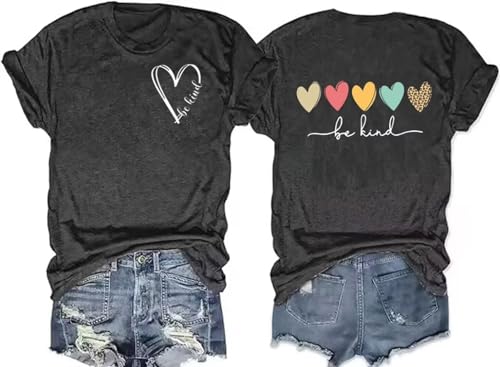 Be Kind Shirt Women Heart Leopard Graphic Kindness T-Shirts Short Sleeve Teacher T Shirt Summer Tee Shirts Loose Fit