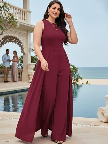 Image of KOH KOH Womens Sleeveless Flattering Dressy Long Pant Cape Elegant Jumpsuit