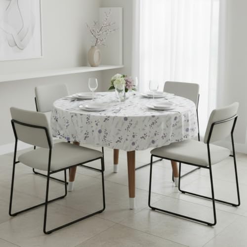 Image of HOMEMONDE 100% Cotton Premium Dining Round Table Cover, 45 x 45 Inches Floral Printed Table Cloth 4 Seater, Round Table Cover - (114 X 114 cm, Blue & Purple)